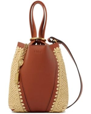 Chloé Two-Tone Leather And Raffia Bucket Bag - Brown