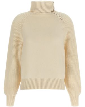 Agnona High Neck Sweater With Zip - Natural