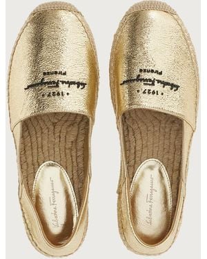 Ferragamo Logo-Embroidered Metallic Espadrilles