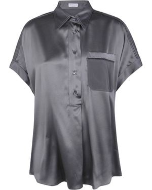 Brunello Cucinelli Short Sleeves Silky Blouse - Gray