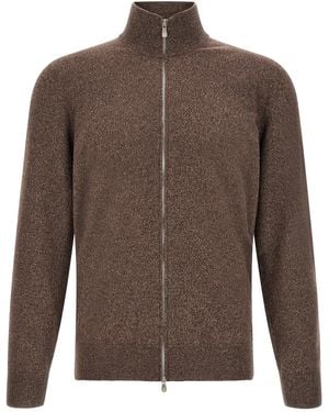 Brunello Cucinelli High Neck Cardigan With Zip - Brown