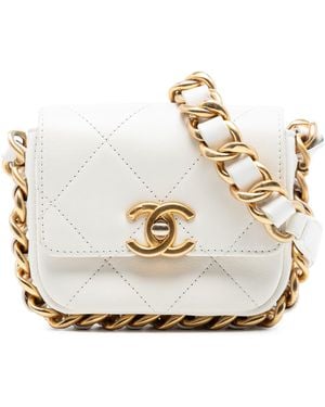 CHANEL Mini Quilted Calfskin Framing Chain Flap - White