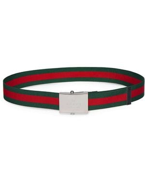 Gucci Web Belt With Rectangular Buckle - White