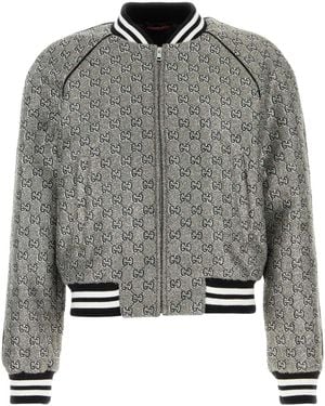 Gucci Embellished Tweed Bomber Jacket - Gray