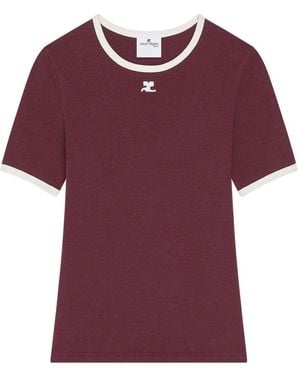 Courreges Cotton T-Shirt With Contrasting Trim - Purple