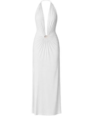 Amazuìn Joele Off Lightweight Stretch Jersey Long Dress With Halter Neckline And Draped Detail - White
