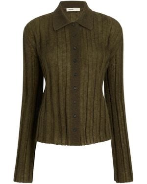 KHAITE Classic Collar Ribbed Knit Sweater - Green