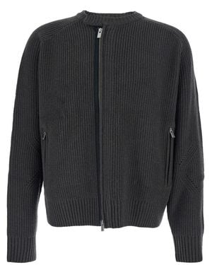 Tonywack Crew Neck Cardigan With Ribbed Design - Black