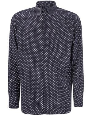 Tom Ford Crepe De Chine Polka Dot Classic Fit Shirt - Blue