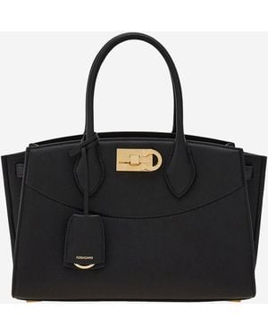 Ferragamo Handbag Textured Leather - Black