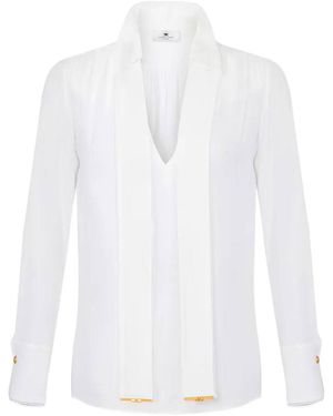 Elisabetta Franchi Viscose Georgette Blouse With Sash Belt - White