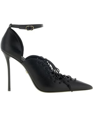 Dolce & Gabbana Leather Pumps With Lace-Up - Black
