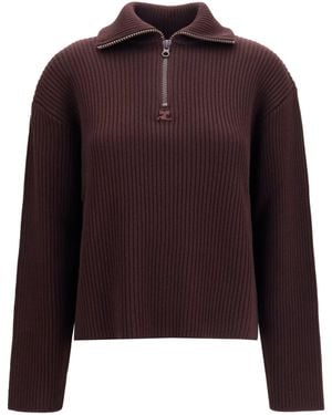 Courreges Ribbed Zip Sweater - Purple
