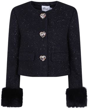 Self-Portrait Metallic Boucle Fur Cuff Jacket - Black