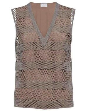 Brunello Cucinelli Taupe Silk Mesh Shirt - Brown