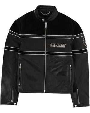 Belstaff Leather Moto Jacket With Stand Collar - Black