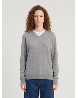The Row "Nian" Cashmere V-Neck Sweater - Gray