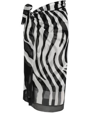 Balmain And Zebra-Print Silk Semi-Sheer Sarong With Metal Logo Plate - Black