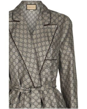 Gucci Gg Supreme Print Silk Shirt - Gray