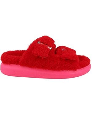 McQueen Shearling Slide Sandals - Red