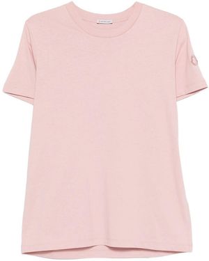 Moncler Cotton T-Shirt With Embroidered Logo - Pink