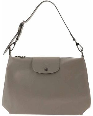 Longchamp Medium Leather Hobo Shoulder Handbag - Gray