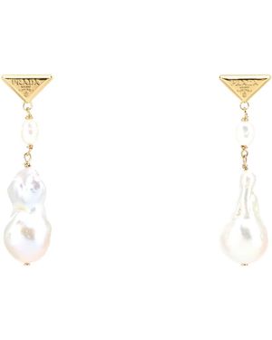 Prada Two-Tone Mini Pearl & Metal Drop Earrings - Multicolor