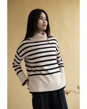 Karen Thomas Oversize Stripe Turtleneck Sweater - Natural