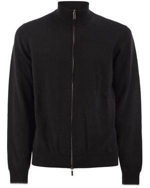 Peserico Virgin Wool And Cashmere Zip Cardigan - Black