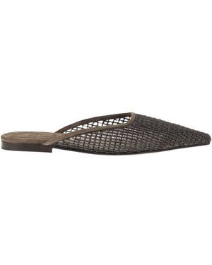 Brunello Cucinelli Suede Mules With Precious Net Embroidery - Black