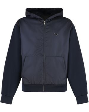 Prada Technical Cotton And Re-Nylon Hoodie - Blue