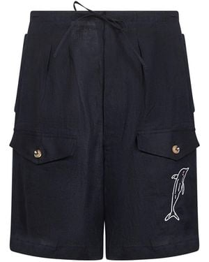 Holy Caftan Bermuda Shorts Forever Dolphin Linen - Blue