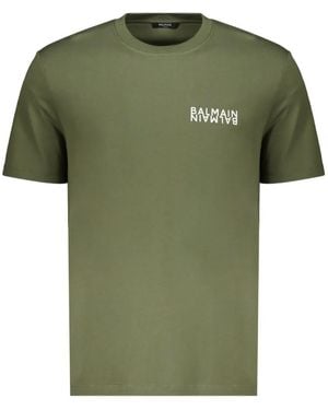 Balmain Double Logo Cotton T-Shirt - Green