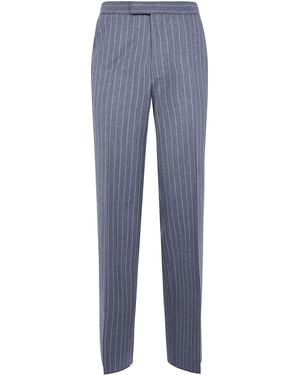 Tom Ford Mouliné Pinstripe Twill Flannel Colbert High-Waist Wide Pant - Blue