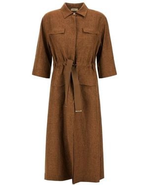 Herno Linen Cotton Polyester Dress - Brown