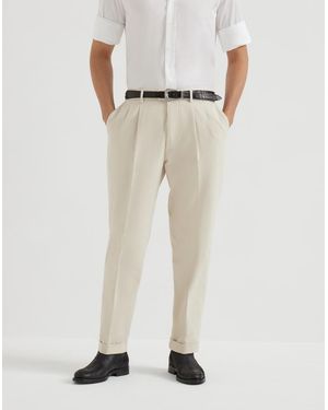 Brunello Cucinelli Off Cotton Pleated Pants - Natural