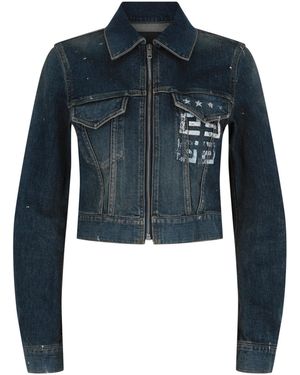 Givenchy 4G Cropped Denim Jacket - Blue
