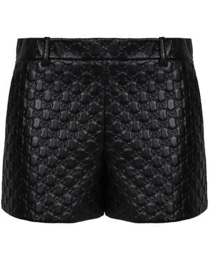Gucci Leather Shorts With Gg Embossing - Black