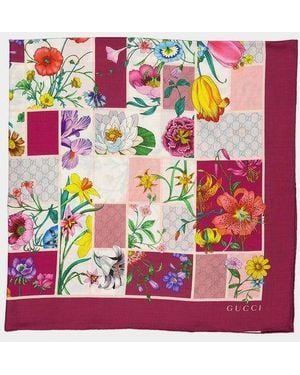 Gucci Flora Blocks Silk Scarf - Pink