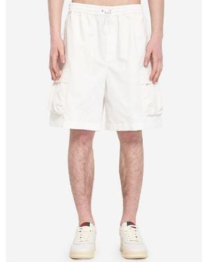 Gucci Bermuda Pants With Elastic Drawstring Waist And Rear Web Print - White