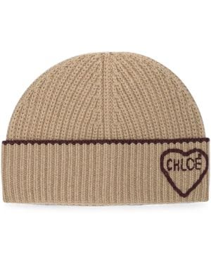 Chloé Ribbed-Knit Beanie Hat - Natural