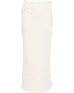 Baserange Off Ribbed Knit Tie Fastening Skirt - White