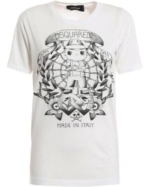 DSquared² Dean Dan Printed Cotton T-Shirt - White