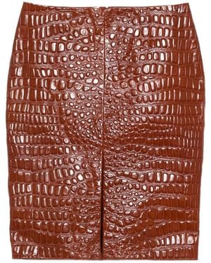 Saint Laurent Embossed Leather Mini Skirt - Red