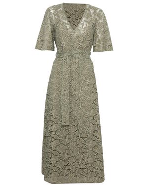 Pennyblack Cotton Midi Dress With Sangallo Embroidery And Belt Tied - Green