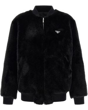 Prada Eco-Fur And Re-Nylon Reversible Bomber Jacket - Black