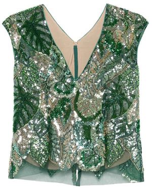 DE SANTIS Sleeveless V-Neck Top Emerald Sequin - Green