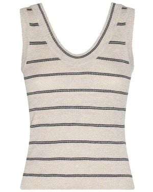 Brunello Cucinelli Striped Sleeveless Knit Sweater - Gray