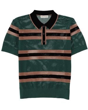 Dries Van Noten Perforated "Mercy Stripe" Polo Shirt - Green