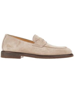 Brunello Cucinelli Suede Leather Penny Loafers - Natural